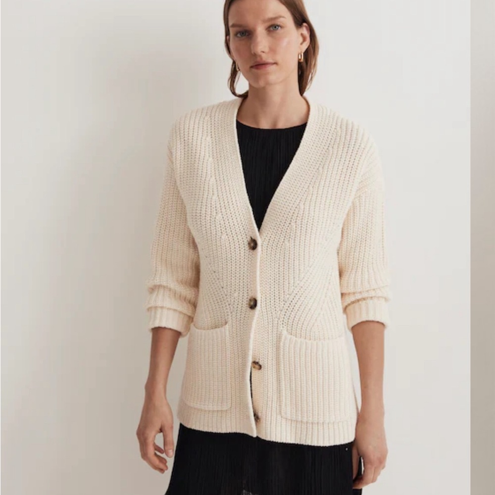 Madewell Cream V-Neck Button Cardigan